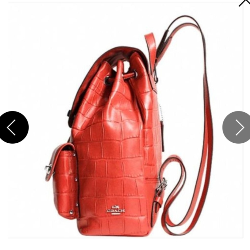 Coach Turnlock Rucksack In Embossed Carmine - Picture 2 of 11